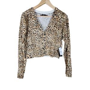 VOLCOM Brown NWT Animal Cheetah Print LongSleeve Button Up Cardigan Jacket SZ M